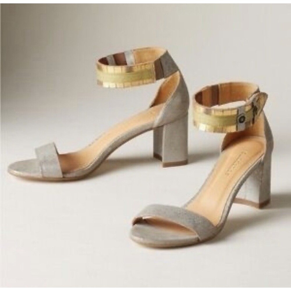 Sundance Matte Silver Leather Open Toe Ankle Strap Heels Women’s Sz EU 40 France